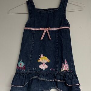 Girls Dark Denim Cinderella Princess Dress with Pink Trim